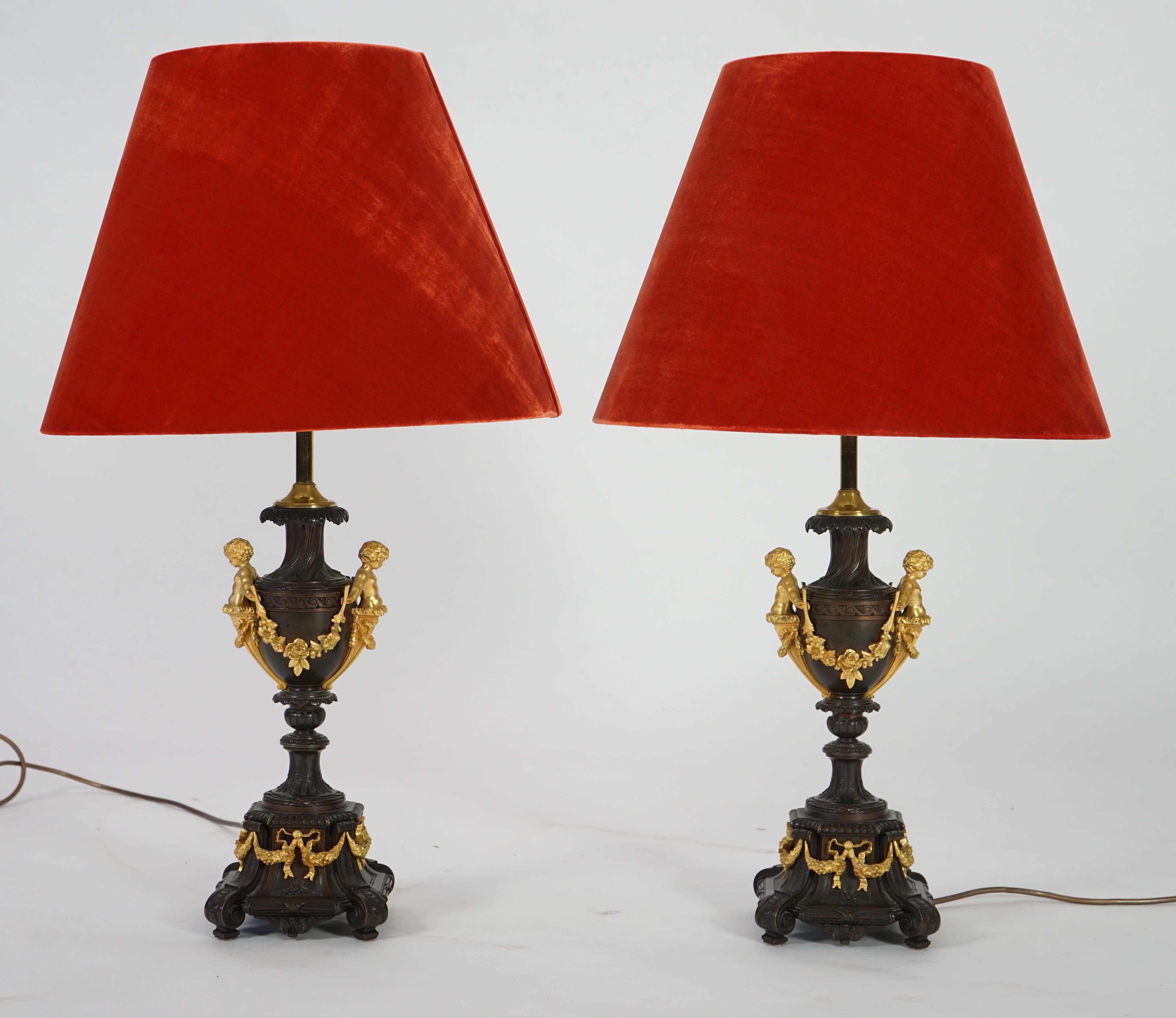 A pair of 19th century French bronze and ormolu table lamps